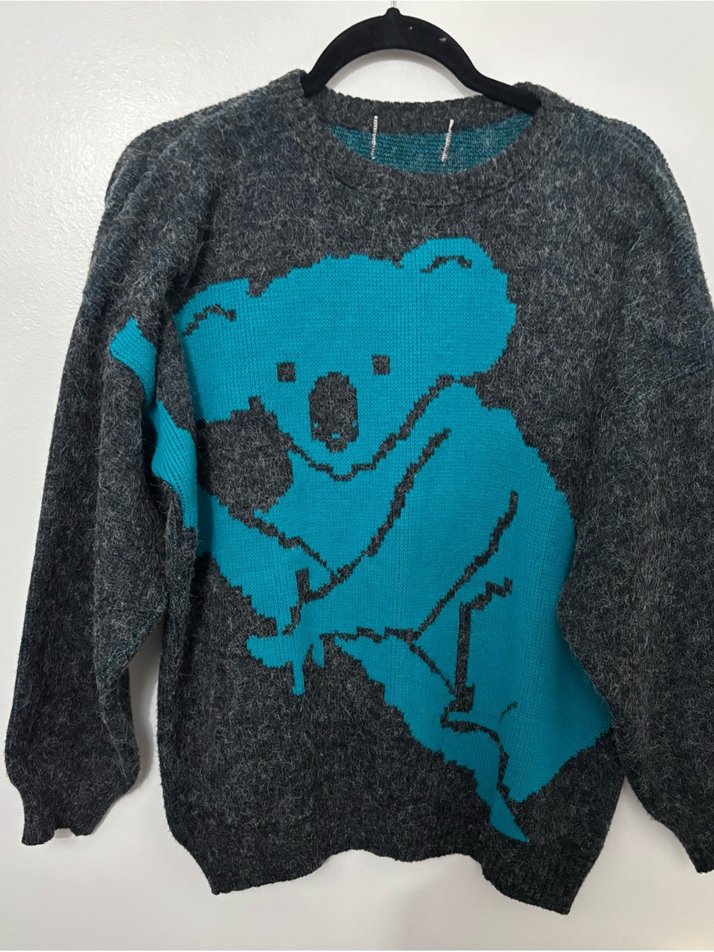 Gray Sweater with Teal Koala Graphic Made in Australia.